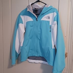 North Face Flight Series Windstopper Hooded Full Zip Jacket Blue White Womens M